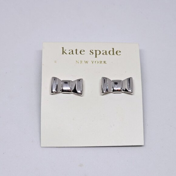 NWT Kate Spade Take a Bow Stud Earrings Silver Tone - Picture 2 of 11